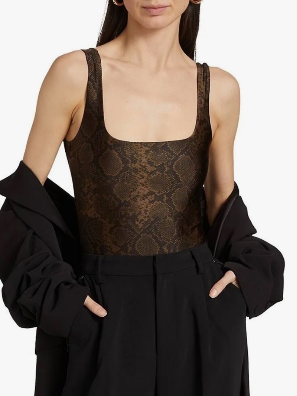 Good American Square Neck Tank bodysuit Brown & Black Snake Print - Picture 12 of 16